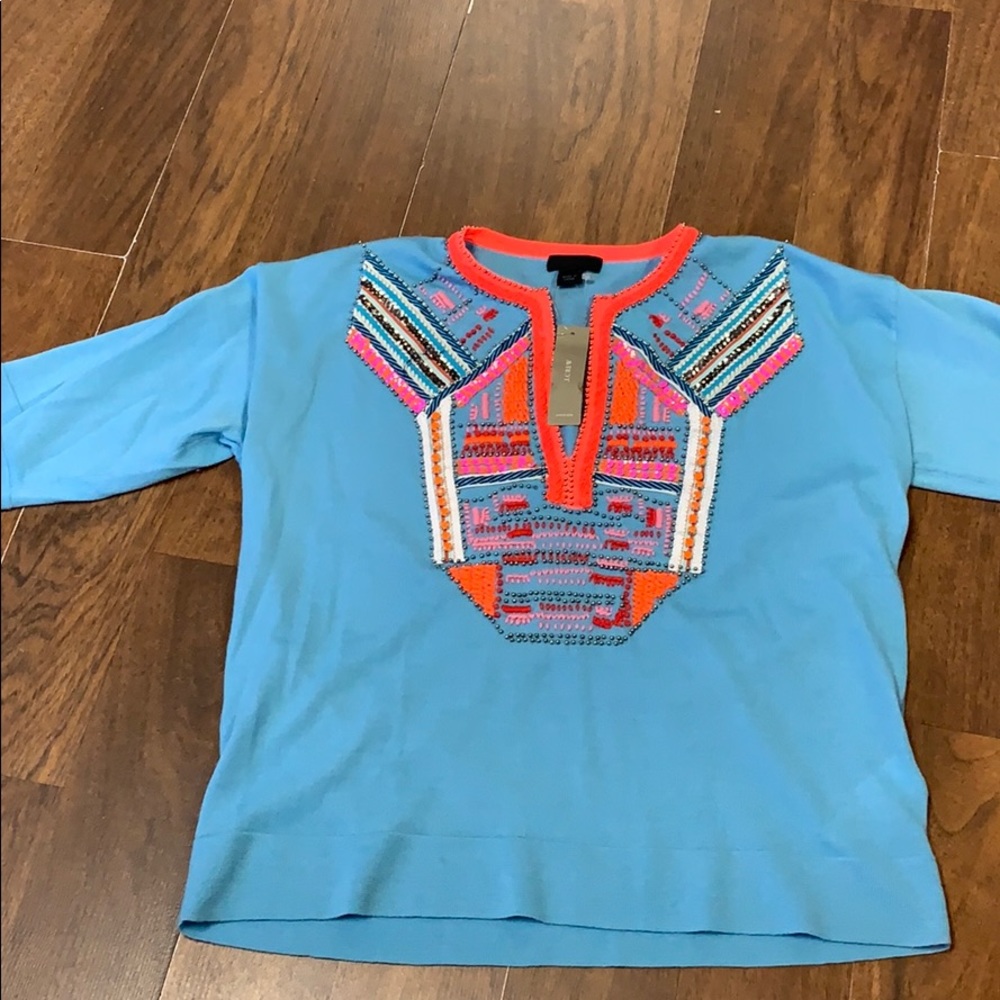 J crew blue beaded top size extra small